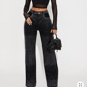 Black Rhinestone Embellished Women's Pants